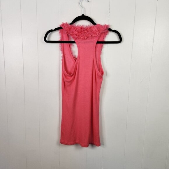 Robert Rodriguez Hot Pink Ribbed Ruffle Lace Tank Top Stretch Medium Designer - Picture 5 of 6
